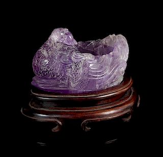 A Carved Amethyst Brush Washer Length 6 1/2 inches.