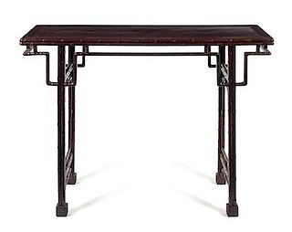 A Chinese Hardwood Altar Table Height 32 1/2 x length 43 x depth 13 1/2 inches.