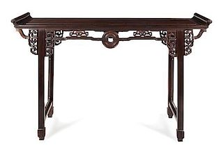 A Chinese Carved Rosewood Altar Table, Qiaotou'an Height 44 3/4 x width 73 1/4 x depth 20 1/2 inches.