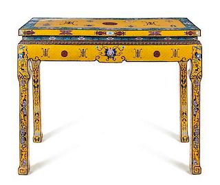 A Chinese Cloisonne Enamel Altar Table Height 32 x width 41 x depth 16 1/4 inches.