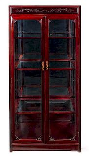 A Large Chinese Rosewood Display Cabinet Height 78 x width 38 x depth 15 inches.