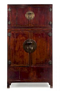 * A Chinese Jumu Wood Compound Cabinet Height 84 1/2 x width 37 1/2 x depth 20 inches.