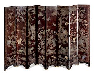 A Large Chinese Coromandel Lacquer Six-Fold Floor Screen Height 83 x width of each panel 15 3/4 inches.
