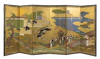 * A Japanese Six-Fold Floor Screen Height 69 x width of each panel 24 inches.