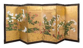 A Japanese Six-Fold Floor Screen Height 59 1/2 x width of each panel 23 1/4 inches.