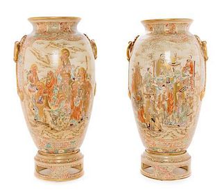 A Pair of Large Satsuma Vases Height of each 19 4/3 inches.