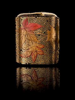 A Small Gilt Lacquer Two-Case Inro Height 1 3/4 inches.
