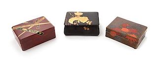 Three Lacquer Rectangular Covered Boxes Length of largest 5 x width 3 1/8 x depth 1 7/8 inches.
