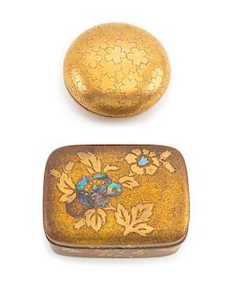 Two Small Gilt Lacquer Covered Boxes Length of larger 4 inches.