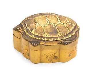 A Small Gilt Lacquer Tortoise-Form Covered Box Length 3 3/4 inches.