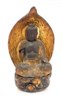 A Japanese Gilt Lacquered Figure of a Seated Buddha Height 6 inches.
