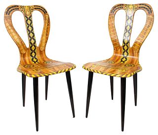 Piero Fornasetti Guitar "Musicale" Chairs, Pair