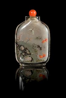 An Inside Painted Glass Snuff Bottle Height 2 5/8 inches.