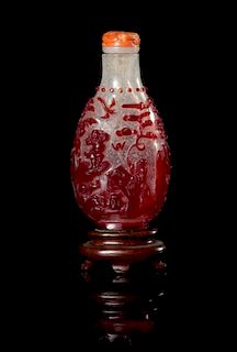 A Red Overlay Glass Snuff Bottle Height 3 inches.