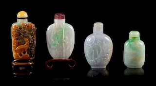 Four Jadeite Snuff Bottles Height of tallest 2 3/4 inches.