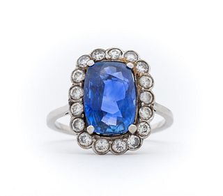 Platinum Ceylon/No Heat Sapphire Diamond Ring, AGL