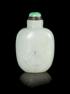 A Celadon Jade Snuff Bottle Height 3 1/4 inches.