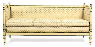 A Gustavian Style Painted Day Bed Height 38 1/2 x width 82 1/4 x depth 30 1/2 inches.