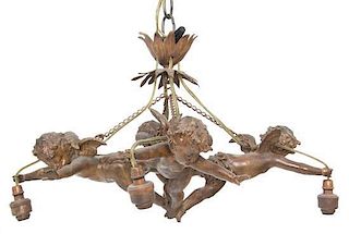 A Continental Figural Four-Light Chandelier Diameter 17 1/4 inches.
