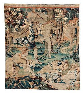 A Flemish Tapestry Fragment Height 76 1/2 x width 64 inches.