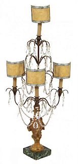 A Continental Gilt Metal and Cut Glass Four-Light Candelabrum Height 40 inches.