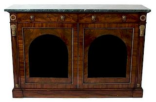 A Continental Neoclassical Style Console Cabinet Height 37 x width 55 x depth 16 1/2 inches.