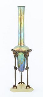 Loetz Iridescent Glass, Bronze, Onyx Vase, c. 1900