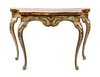 A Venetian Painted Console Table Height 31 1/2 x width 47 x depth 21 3/4 inches.