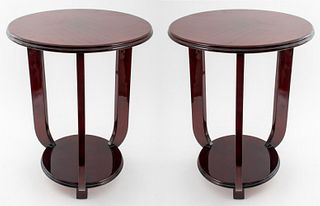 Art Deco Wooden Tripod Side Tables, Pair