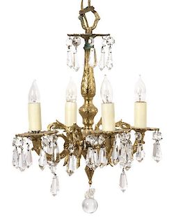 A Louis XV Style Gilt Bronze and Cut Glass Five-Light Chandelier Height 15 x diameter 11 inches.