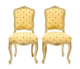 A Pair of Louis XV Style Painted Diminutive Side Chairs Height 30 inches.