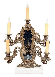 A Louis XV Style Gilt Bronze Five-Light Candelabrum Height 17 1/4 inches.