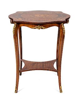 A Louis XV Style Marquetry Occasional Table Height 29 1/2 x width 23 x depth 17 3/4 inches.