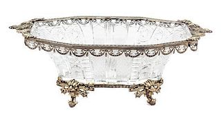 A French Gilt Metal Mounted Crystal Bowl Height 5 1/4 x width 15 1/4 x depth 9 inches.