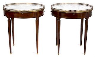 A Pair of Louis XVI Style Marble Top Gueridon Tables Height 29 x 25 1/2 inches.