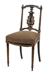 A Louis XVI Style Black and Gilt Painted Side Chair Height 32 3/4 inches.
