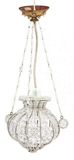 Three Gilt Metal and Glass Beaded Single-Light Chandeliers Height 22 inches.