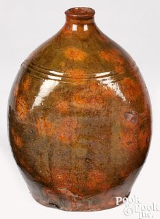 Redware bottle or flask, 19th c.