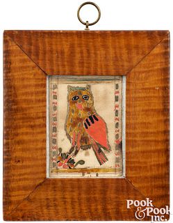 Pennsylvania watercolor fraktur bookplate with owl