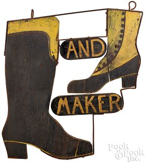 Painted pine boot and shoe maker trade sign