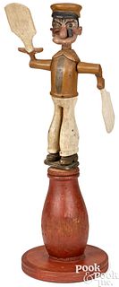 Carved and painted Popeye whirligig, ca. 1940
