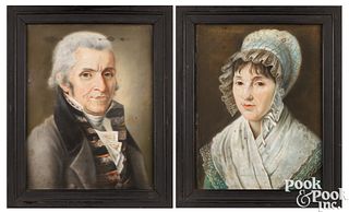 Pair of pastel portraits of a husband and wife