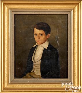 Oil on canvas portrait of a boy, mid 19th c.