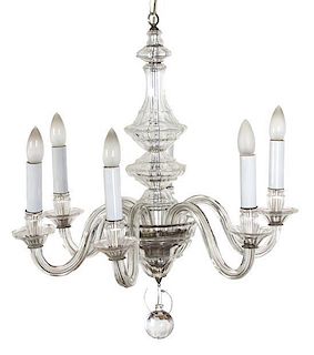 A Baccarat Glass Six-Light Chandelier Height 25 x diameter 23 inches.