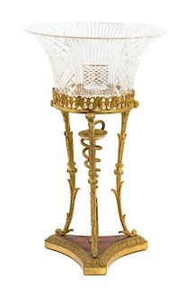 A French Empire Style Gilt Bronze and Cut Glass Tazza Height 13 1/4 inches.