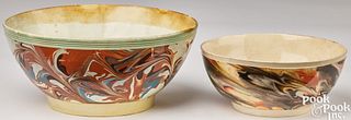 Two mocha marbleized bowls, 19th c.