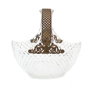 A French Cut Crystal Basket Height 7 1/2 inches x width 7 3/4 inches.