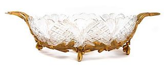 A Gilt Bronze Mounted Cut Crystal Oval Bowl Height 5 1/2 x width 19 3/4 x depth 9 1/2 inches.