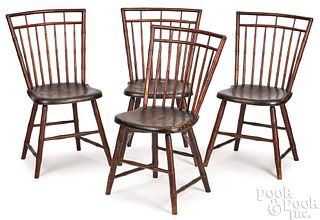 Set of four Pennsylvania birdcage Windsor chairs