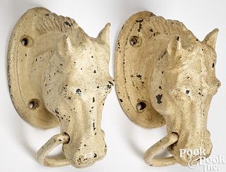 Pair of painted cast iron horse head wall brackets